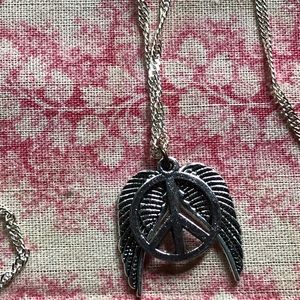 Real silver Peace sign and wings necklace